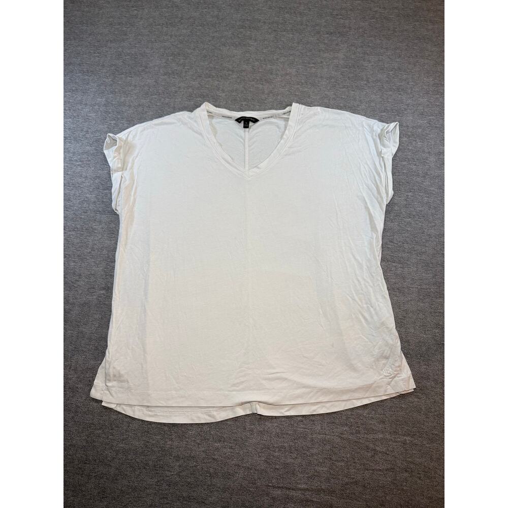 Banana Republic Women’s Basic V-Neck T-Shirt-XL/White/Layering/Embroidered Logo